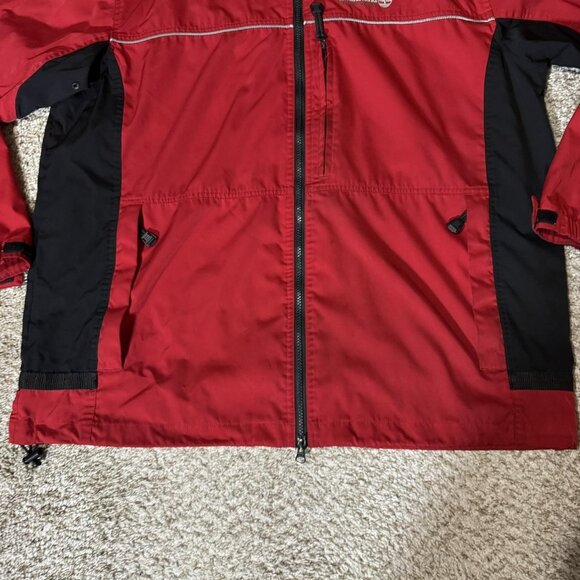 Timberland Jacket Mens Large Red Black Hooded Full Zip Performance Windbreaker - Picture 4 of 11